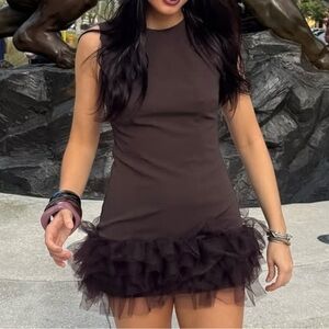 Elegant Brown Ruffle Dress